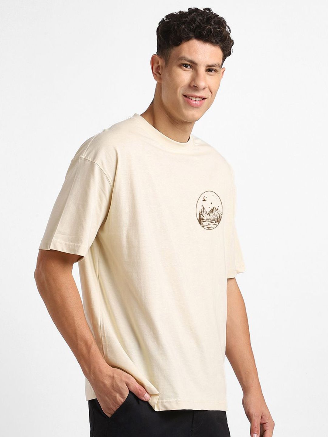 NOBERO Men Oversized Graphic Printed Cotton T-Shirt