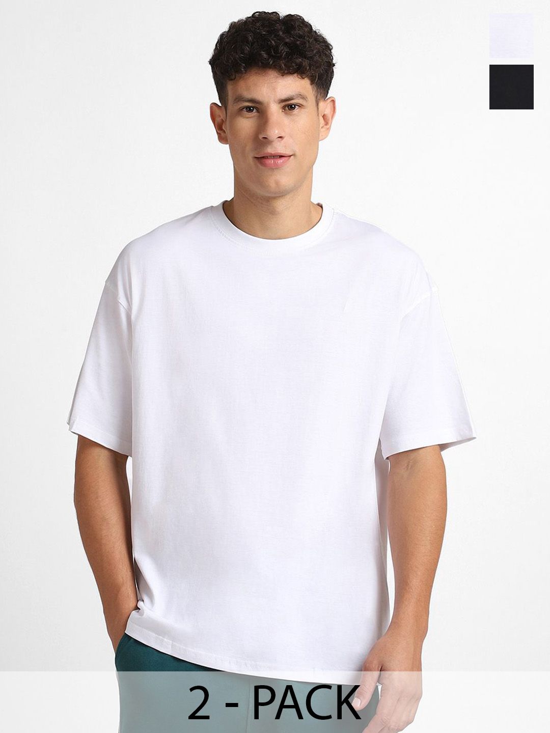 NOBERO Men Pack of 2 Oversized Round Neck Cotton T-shirt