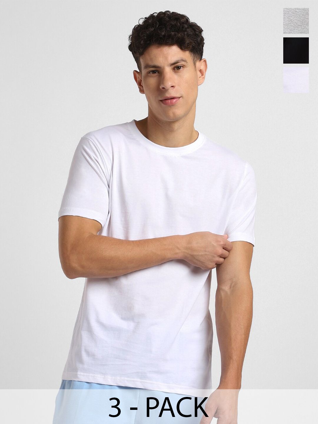 NOBERO Pack of 3 Men Round Neck Solid Cotton T-shirt