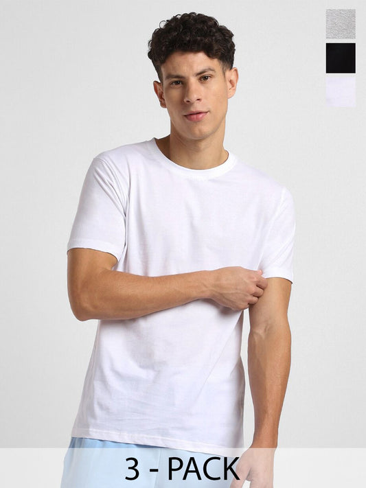 NOBERO Pack of 3 Men Round Neck Solid Cotton T-shirt