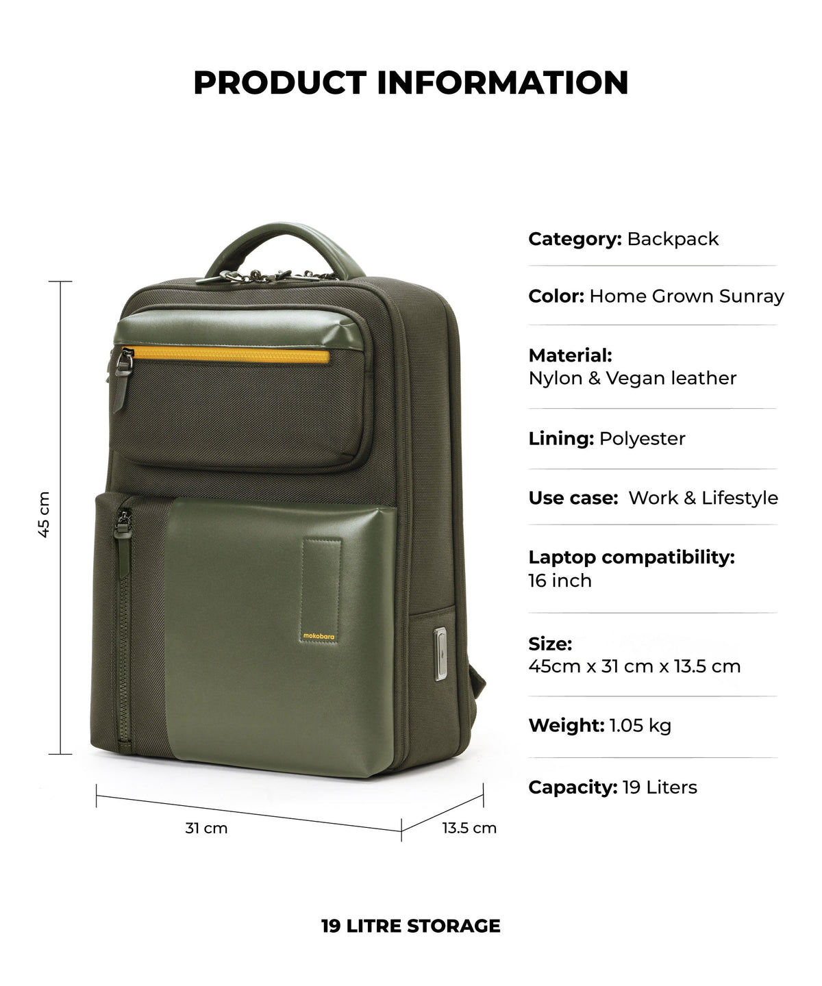 Mokobara Small 19 L Laptop Backpack The Work 2.0_Home Grown Sunray