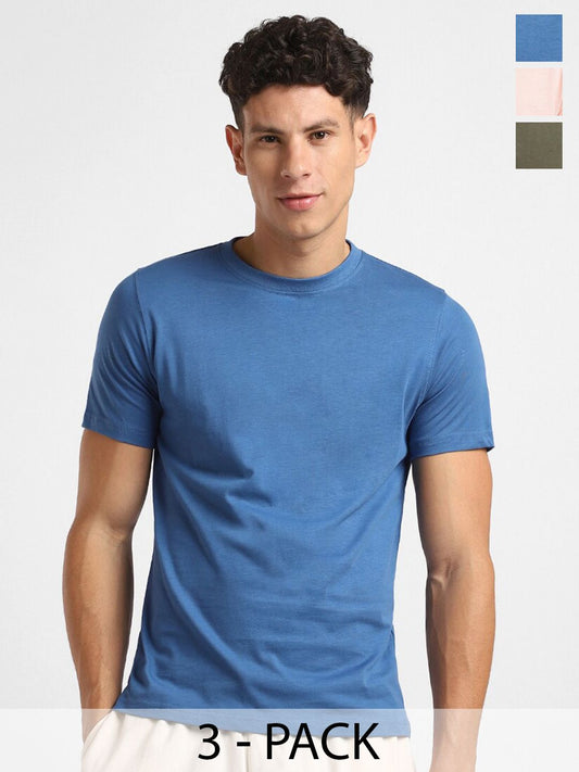 NOBERO Pack of 3 Men Round Neck Cotton T-Shirt