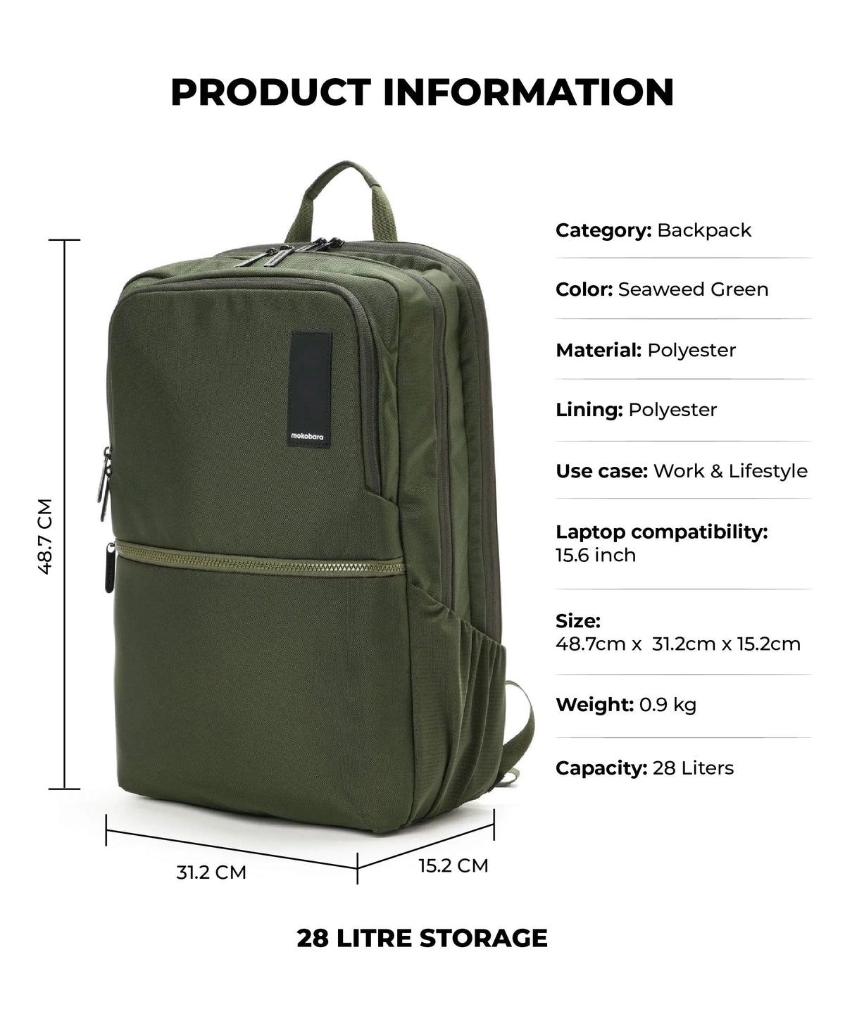 The Kaleido Backpack for Work, Travel, and Daily Use_Seaweed Green