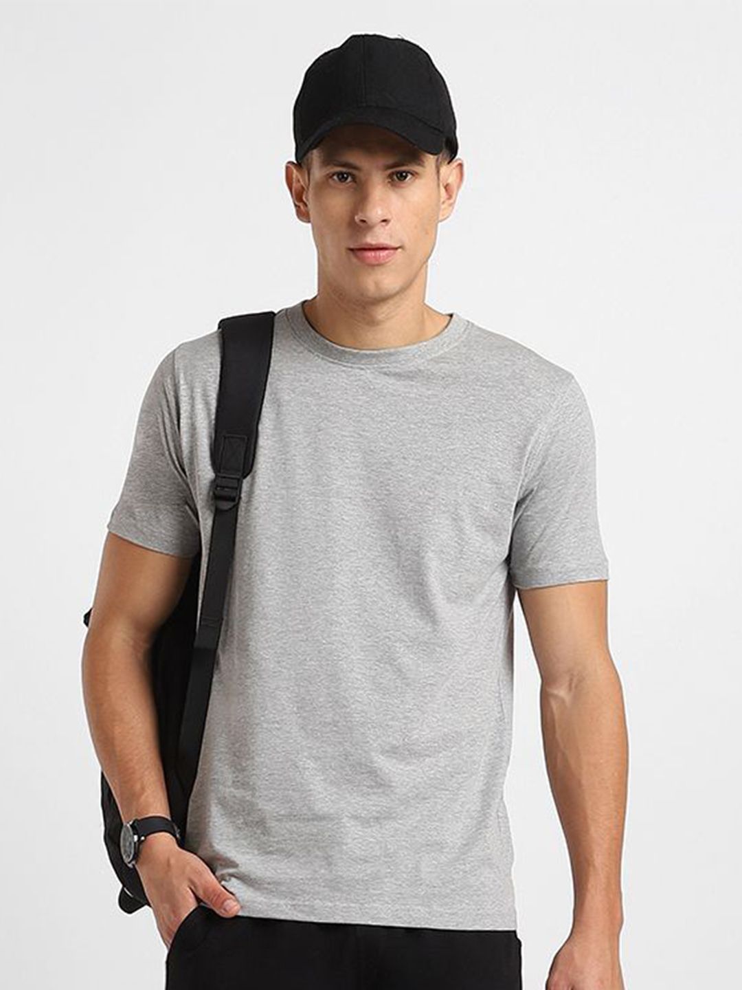 NOBERO Pack of 3 Men Round Neck Solid Cotton T-shirt Blue