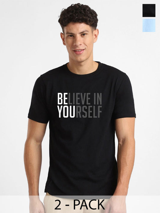 NOBERO Men Typography Cotton T-Shirt Pack of 2