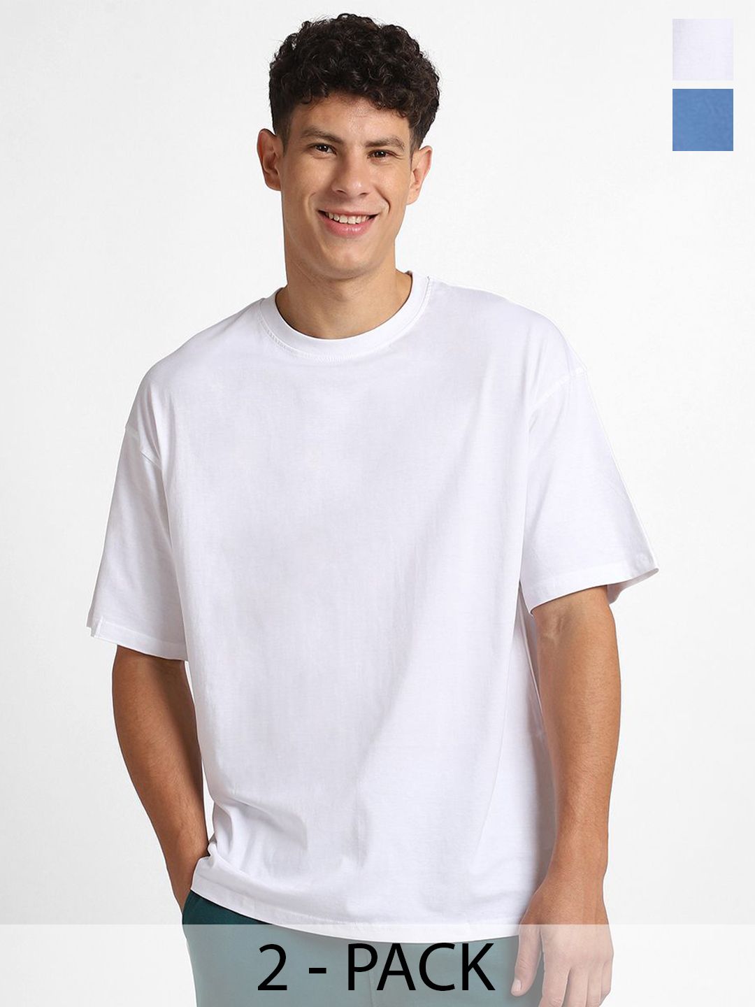 NOBERO Men Pack of 2 Oversized Round Neck Cotton T-shirt