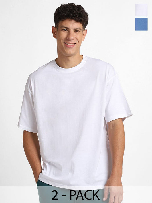 NOBERO Men Pack of 2 Oversized Round Neck Cotton T-shirt