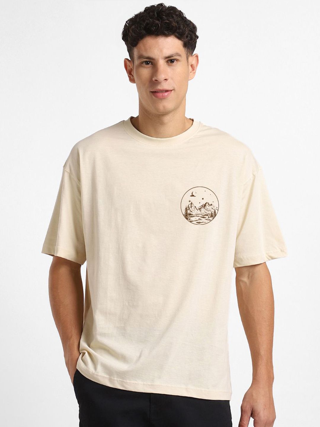 NOBERO Men Oversized Graphic Printed Cotton T-Shirt