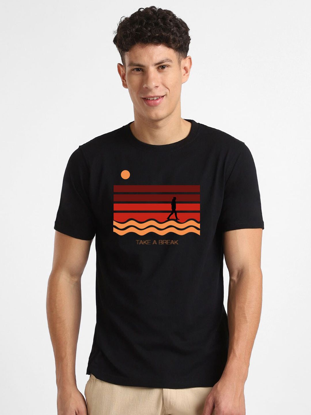 NOBERO Pack of 2 Men Graphic Printed Cotton T-shirt