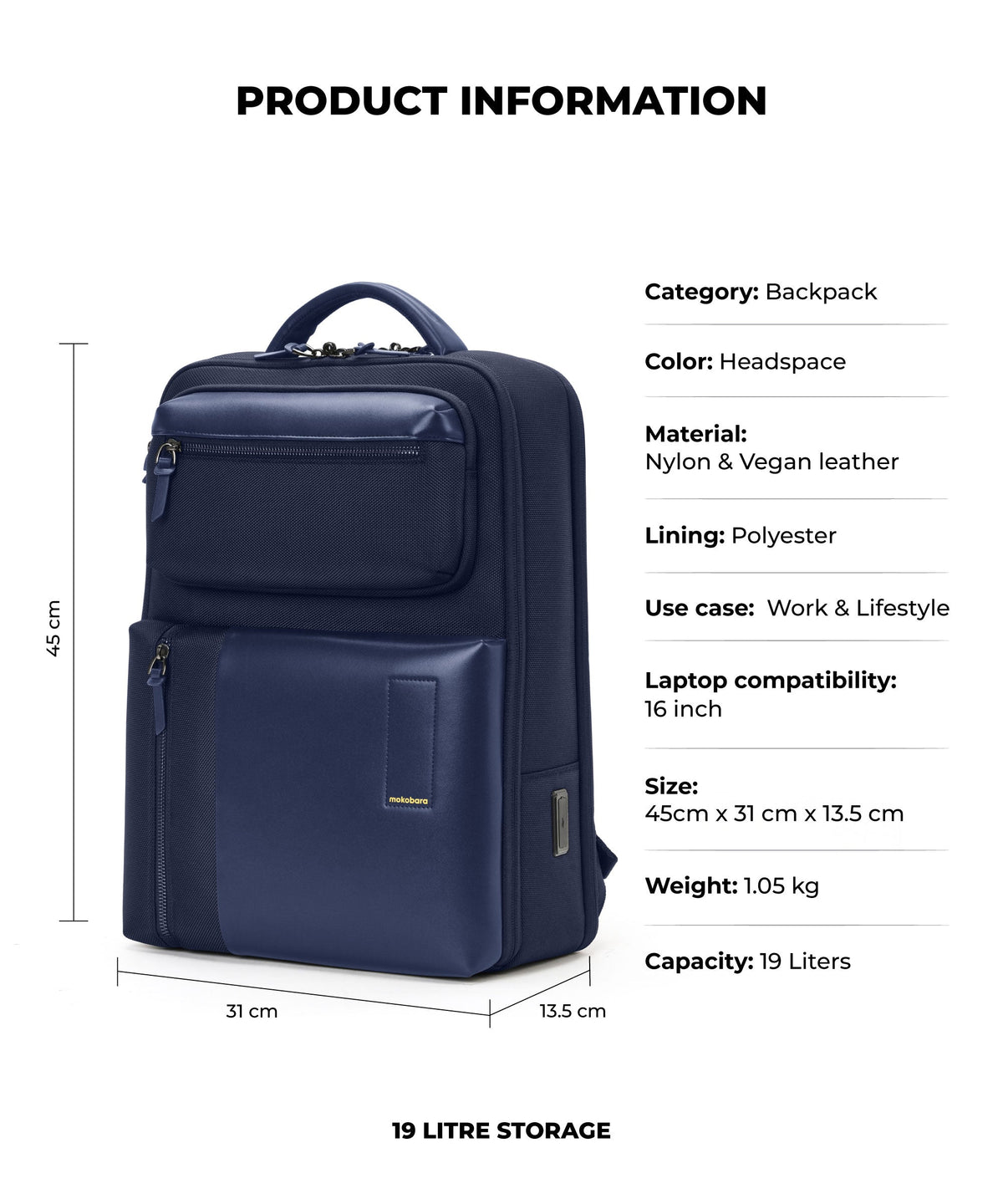 Mokobara Small 19 L Laptop Backpack The Work 2.0_Headspace