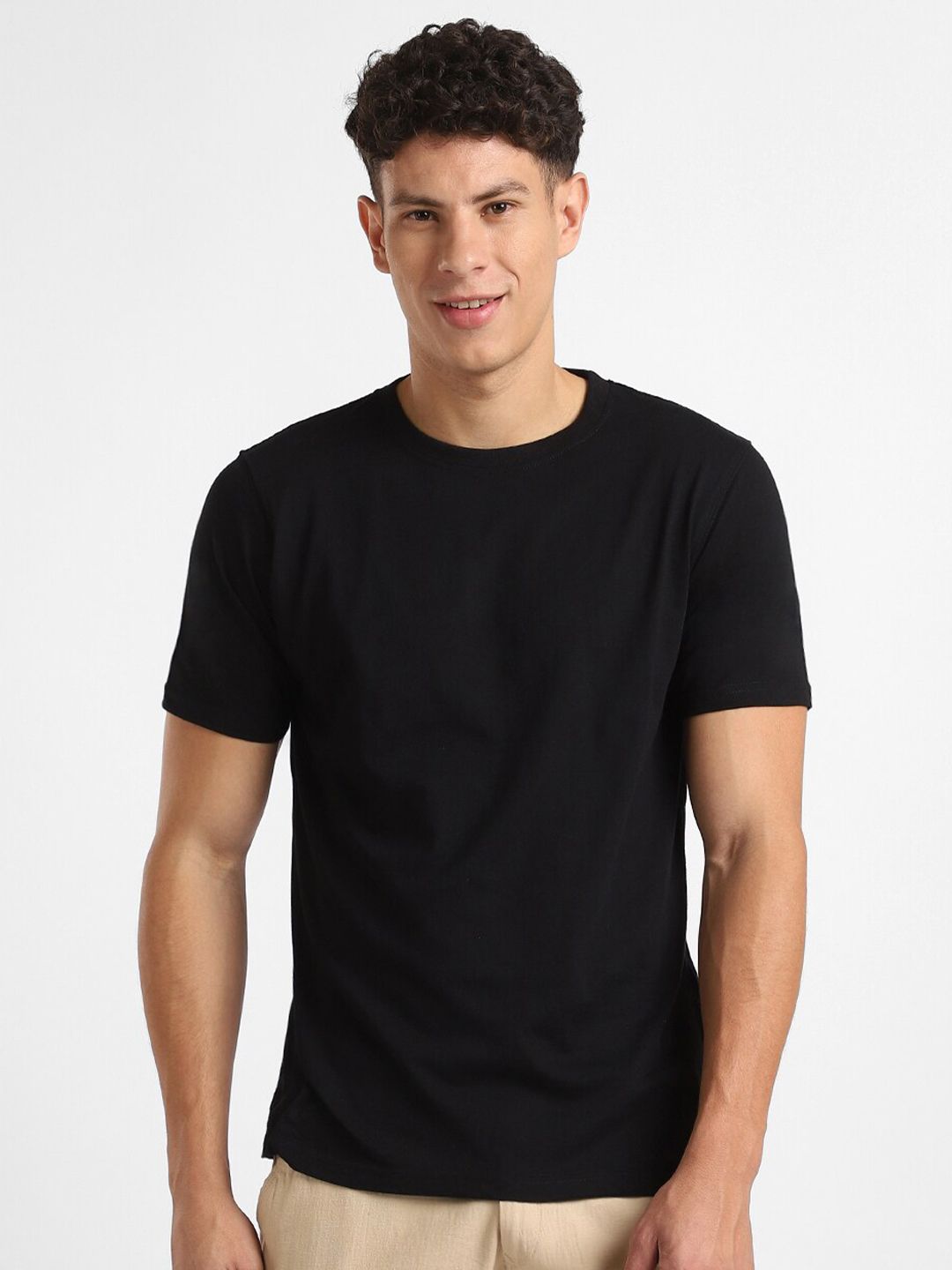 NOBERO Pack of 3 Men Round Neck Solid Cotton T-shirt Blue