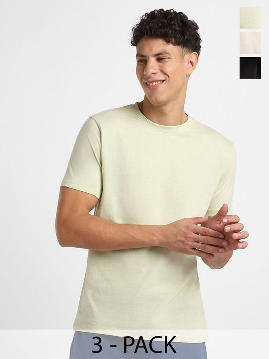 NOBERO Men Pack of 3 Round Neck Cotton T-Shirt