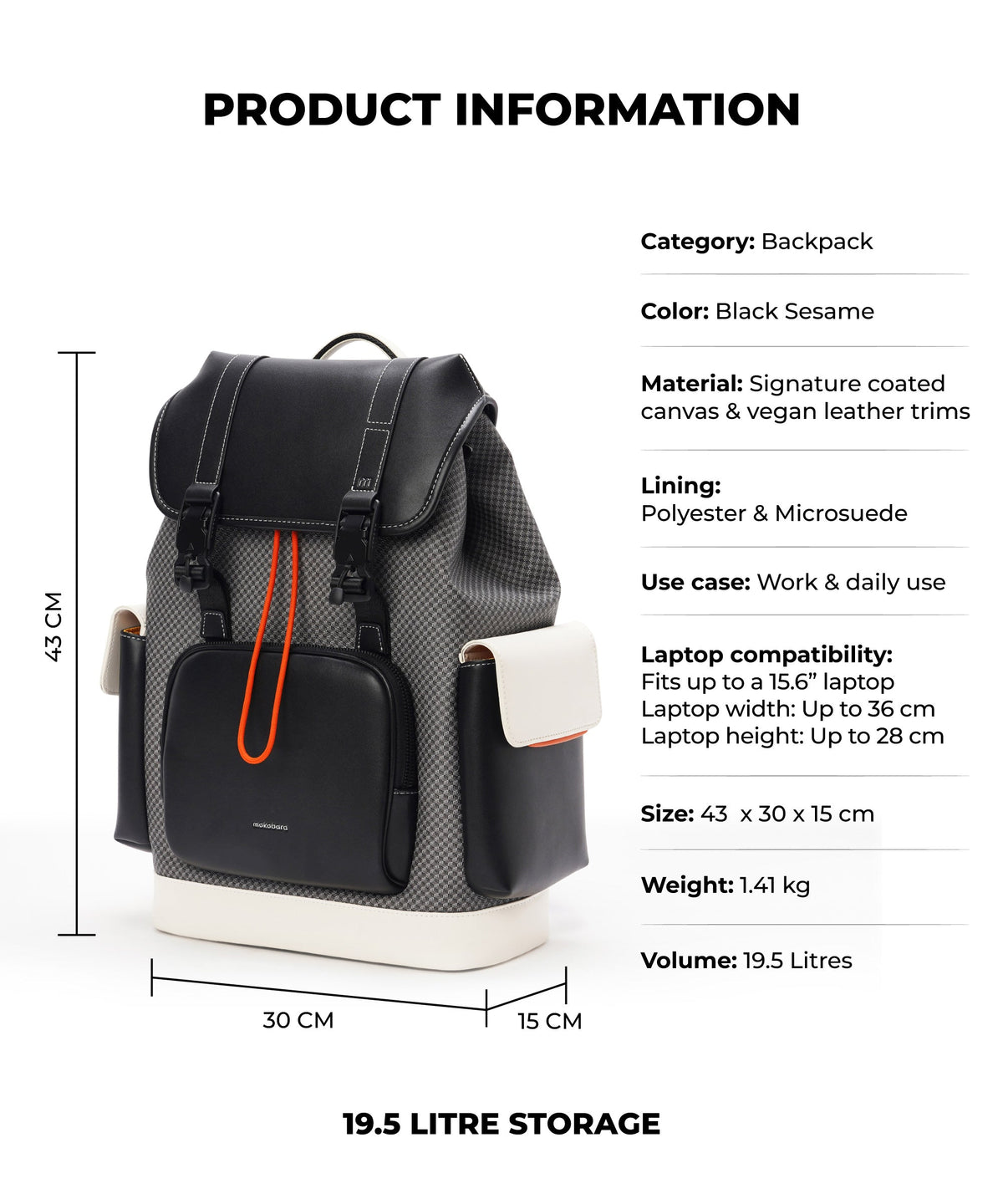 Teriyaki Backpack, Vegan Leather Trims_Black Sesame