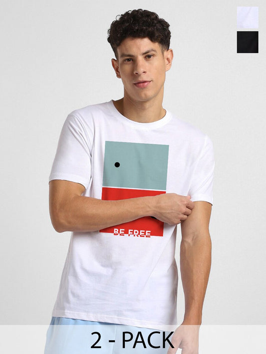 NOBERO Pack of 2 Men Graphic Printed Cotton T-shirt