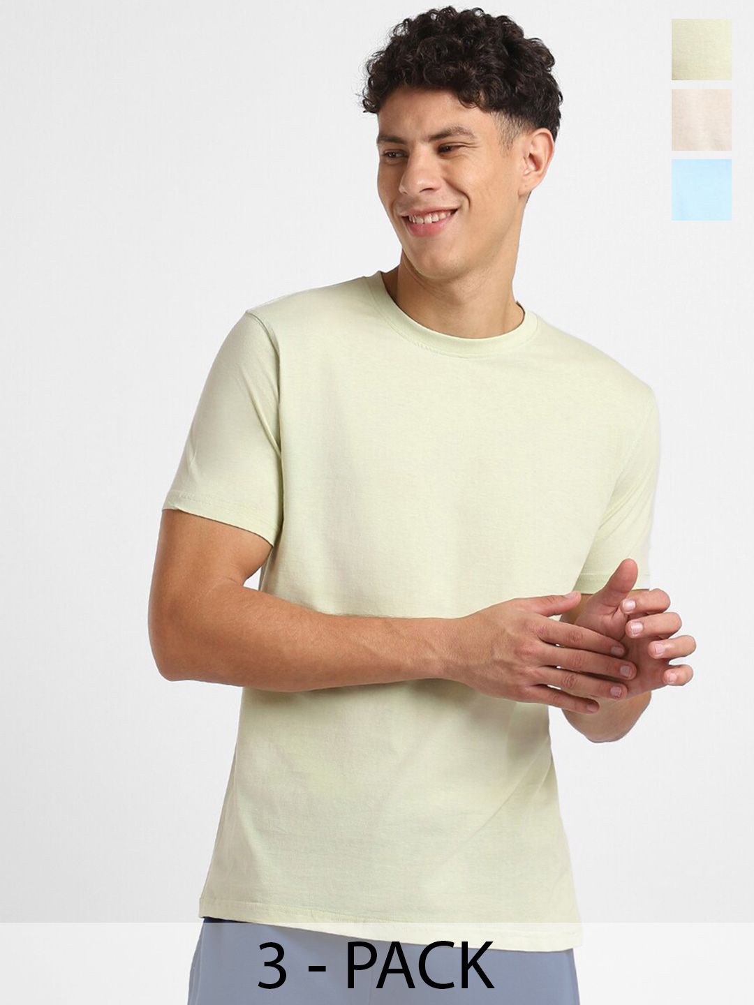 NOBERO Men Pack of 3 Round Neck Cotton T-shirt