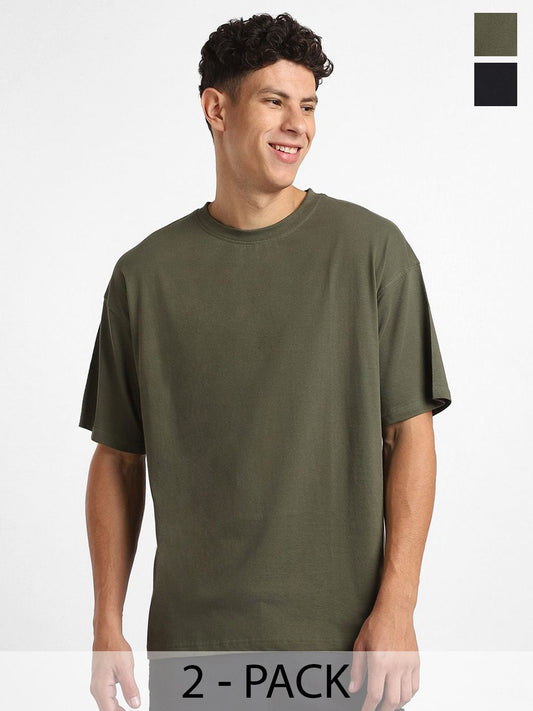 NOBERO Men Oversized Round Neck Cotton T-Shirt Pack